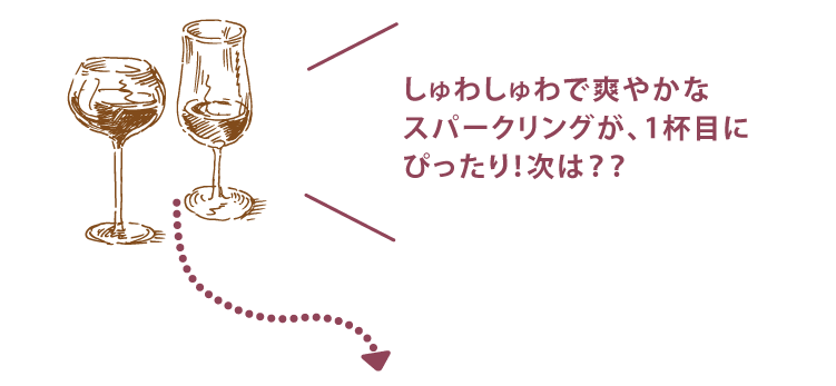 しゅわしゅわで爽やかなスパークリングが、1杯目にぴったり！次は？？